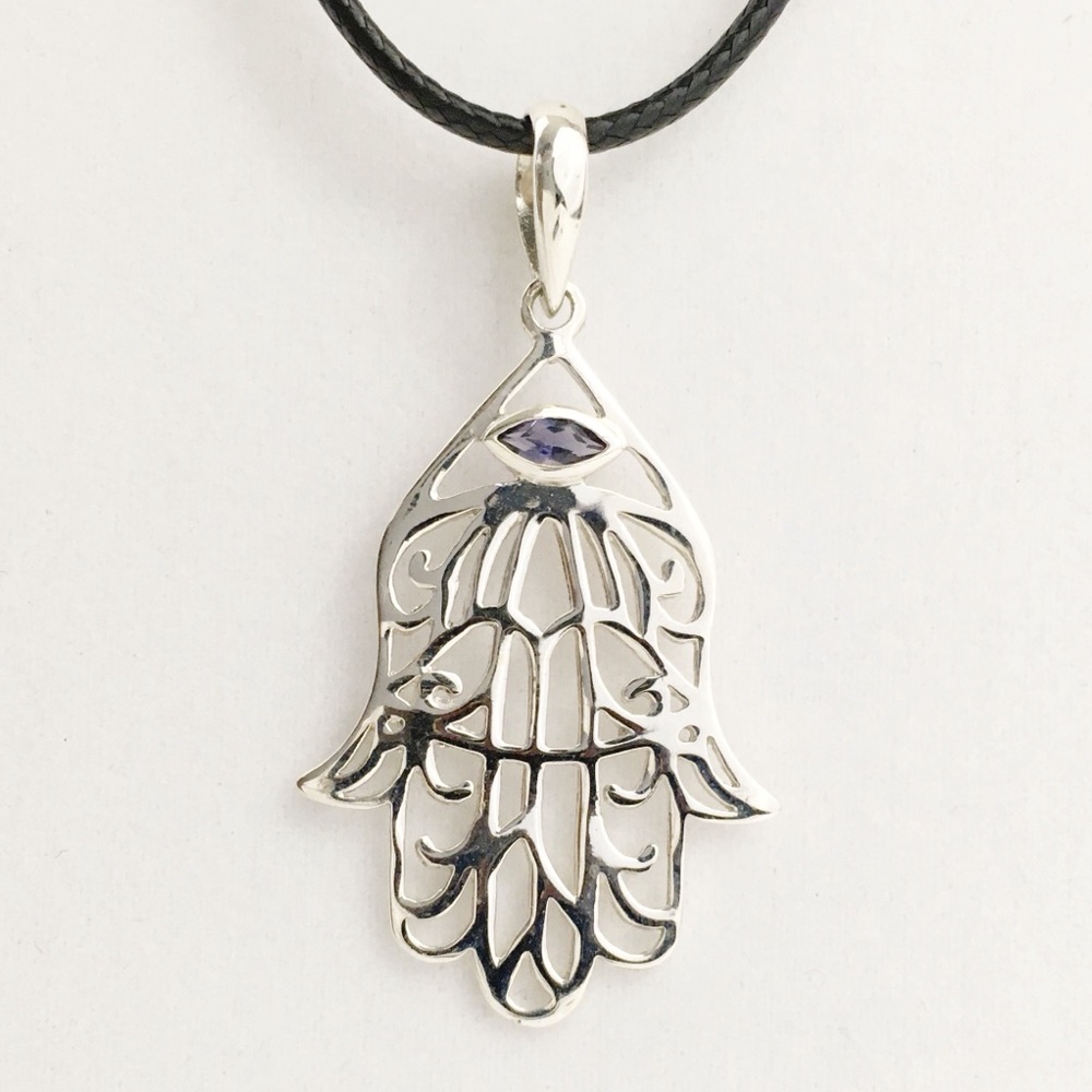 Sterling Silver 925 Iolite Hamsa Pendant